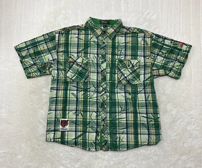 Attitude Mens Size XXL Tiger Short Sleeve Button Up Multicolor Plaid Shirt  - Image 1 of 4