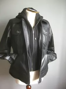 GIACCA VERA PELLE CAPPUCCIO 12 10 NUOVA CON ETICHETTE BETTY con cappuccio trucker biker soft comfort - Foto 1 di 24