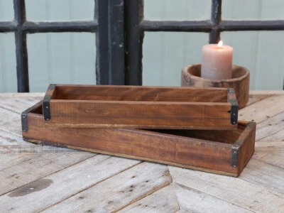 Chic & Antique Tablett Holztablett Ziegelform S2 altes Holz Metallbeschlag - Bild 1 von 2