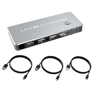 2x1 2 DP Input 1 DP Output Display 8K 30Hz 4K 144Hz KVM Switch Share 1 Monitor B - Afbeelding 1 van 8