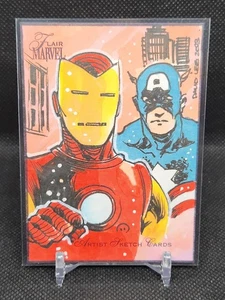 2023 UD Flair Marvel Iron Man Captain America 1/1 Sketch by David Lee - Bild 1 von 2
