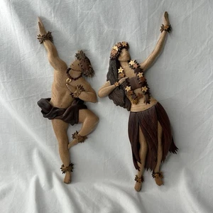 Island Wood Collections 13” Hawaiian Hula Dancers Male Female Wall Hangings - Picture 1 of 3