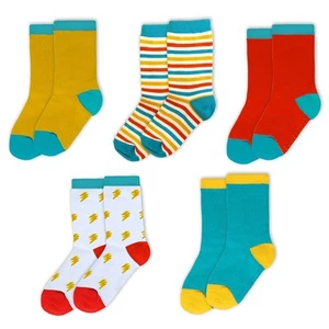 Girls and Boys' Crew Socks | Organic Cotton Multi-Pack Kids Sock Set, Brights... - Picture 1 of 6