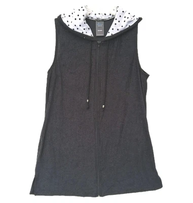 Catalina махровая ткань прикрытие L 12-14 с капюшоном черный горошек плавать пляж солнце молнии - Изображение 1 из 4