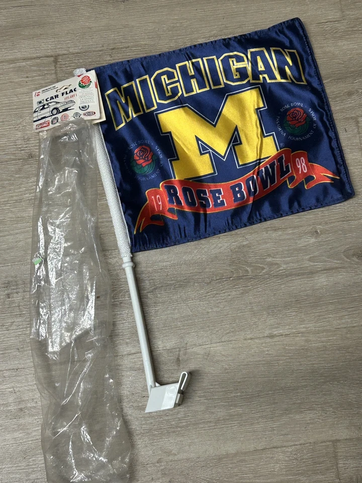 Vintage 1998 University of Michigan Football Car Flag Pasadena Rose Bowl - Image 1 of 4
