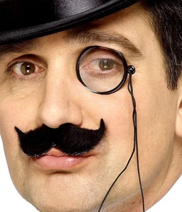Mens 1920s 20s Fancy Dress Monocle with Lense & Cord eyeglass Black by Smiffys - Picture 1 of 1