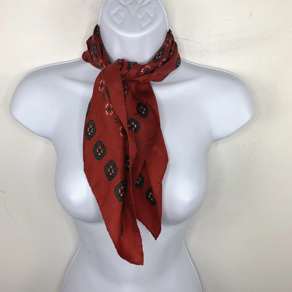 VINTAGE Mujer Bufanda Cuadrada Rojo Verde Floral Estampado Geométrico Vacaciones Navidad Foto 1 de 4