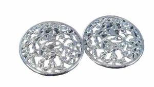 Vintage Silver Tone Button Clip Earrings leaf Design - Picture 1 of 10