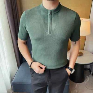Camisa Para Hombre Nueva Verano Media Manga Calce Ajustado Encaje Tejido Manga Corta Camiseta - Imagen 1 de 27