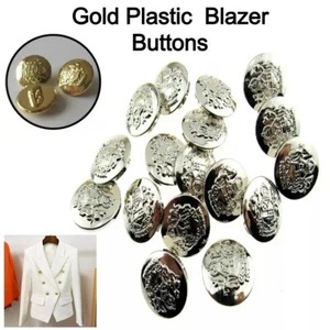 Round Gold Plastic Crested Blazer Jacket Buttons With Shank 15mm 18mm 21mm CX23 - Picture 1 of 21