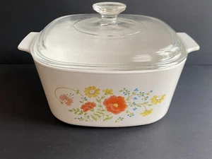 Vintage Corning Ware  PYREX Wildflower Poppy Casserole Dish  Lid  3 Quart  A-3-B - Bild 1 von 8