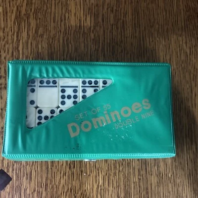 Dominos Double Nine Complete Set 55pcs VTG Dominoes Green Snap Case New See Dsct - Image 1 of 4