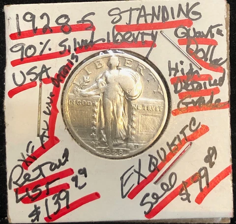 1928-S RARE 90% SILVER OLD STANDING LIBERTY QUARTER EXQUISITE XF-AU-UNC  DETAILS Cover