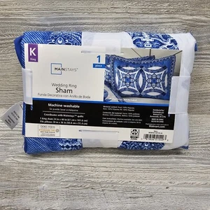 Mainstays Wedding Ring Quilted King Pillow Sham 24" x 40" Navy Machine Washable - Picture 1 of 12
