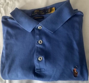 POLO Ralph Lauren 3-Button Polo Shirt Blue Custom Slim Fit M Logo 100% Cotton - Picture 1 of 5