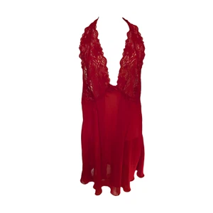 Vintage Red Lace Halter Slip Dress Low Back Plunging Neckline Sabrina Carpenter - Picture 1 of 10