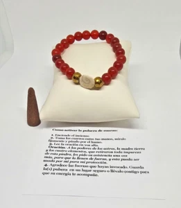 PULSERA CUARZO ROJO MAS CORAL / RED QUARTZ BRACELET PLUS CORAL PROTECCION - Picture 1 of 4