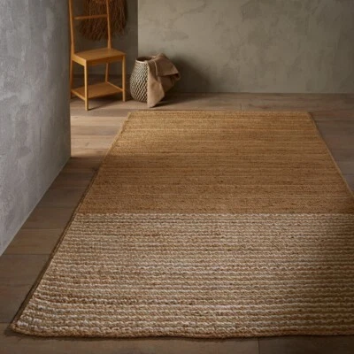 Jute Rug Natural Flatweave Stripe Large Living Room Bedroom Rugs And Runners - Image 1 of 4
