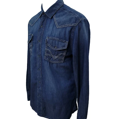 Camisa vaquera Route 66 para hombre talla M azul denim manga larga Harley Old School Foto 1 de 4