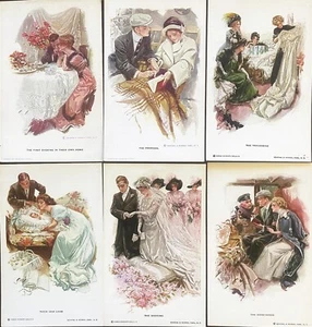c.1910 Six Postcard SET Artist Harrison FISHER, The 6 Stages of Falling in Love - Imagen 1 de 2