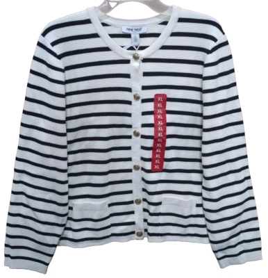 Cárdigan Nine West Para Mujer XL Calce Relajado Elegante Negro/Blanco Rayas T12 Foto 1 de 4