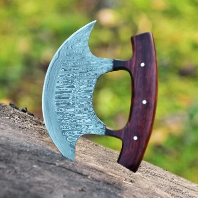 AJ SANITY KNIVES Custom Handmade Forged Damascus Steel ULU KNIFE Chef Knife Kitchen Knives X740