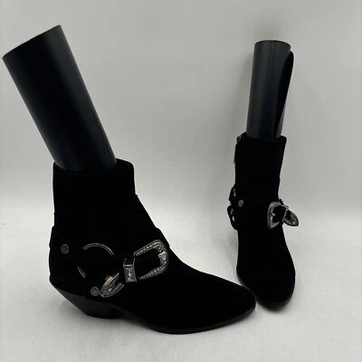 Saint Laurent WEST HARNESS Black Suede Side Zip Ankle Boots Women’s Size 35.5 - Image 1 of 4