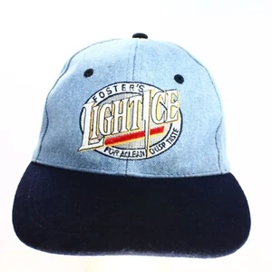 Vintage 1990's Fosters Light Ice Light Blue Hat Cap DENIM Material ● Aussie Beer - Picture 1 of 8