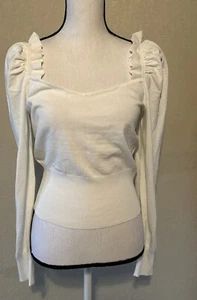 New Women’s Top Large White Ruffled Puff Sleeves Long - Picture 1 of 4