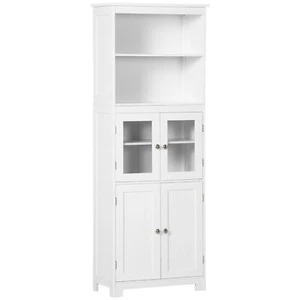 63" Buffet with Hutch Freestanding Storage Cabinet w/ Glass Door Shelves White - Picture 1 of 11