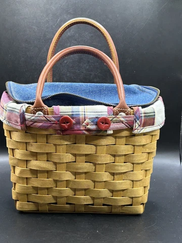 LONGABERGER BOARDWALK BASKET SMALL TOTE BLUE DENIUM ZIPPER + 2 OTHER LINERS Cover
