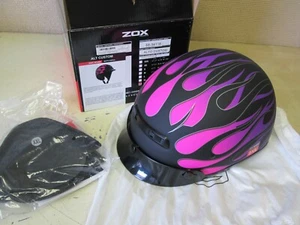 NEW ZOX SHORTIE ALTO MOTORCYCLE HELMET - ADULT 2XL MATTE BLACK W/ PURPLE FLAMES - Picture 1 of 8