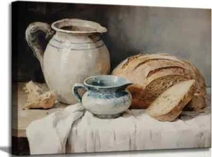 Farmhouse Sourdough Bread Still Life Wall Art - 24x16 Ready to Hang Canvas - Picture 1 of 3