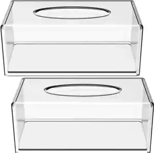 2 Pack Clear Tissue Dispenser Box, Large Facial Acrylic Tissue Box Cover Holder, - Picture 1 of 9