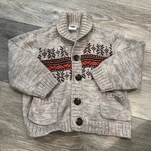 Old Navy Baby Kids Cardigan Sweater Fair Isle Knit Beige Tan 18-24 months - EUC - Picture 1 of 5