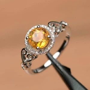 2.5Ct Lab Created Yellow Citrine Halo Engagement Ring White Gold Plated - Picture 1 of 10