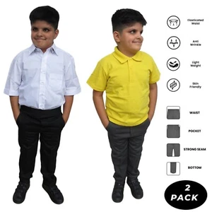 BOYS ELASTICATED WAIST SCHOOL TROUSERS HALF ELASTICATED SLIM FIT BOYS TROUSERS - Picture 1 of 23