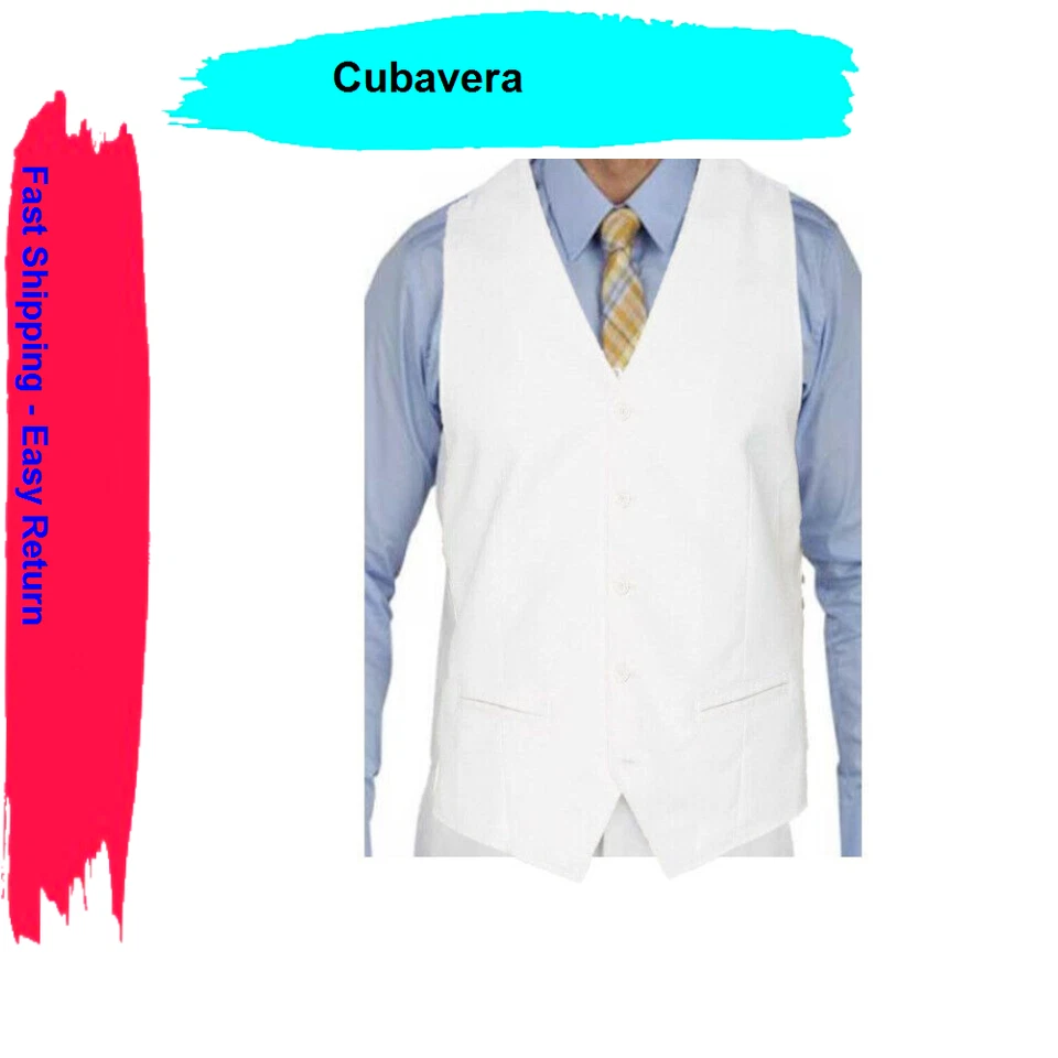 SIZE XLT CUBAVERA Men’s Linen-Blend Suit Vest Waistcoat Bright Wihte CUVF532BRT
