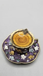 Vintage Teacup Enamel Bejeweled Trinket Box - Picture 1 of 6