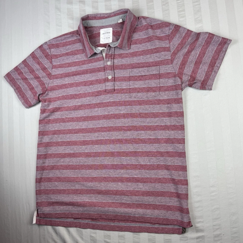 Camisa Polo Billy Reid Para Hombre Talla XL Rayas Rojas Rendimiento Mezcla de Algodón Foto 1 de 4