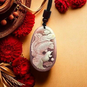 Jade Phoenix Pendant Natural Carved Luxury Real Charm Necklace Jewelry Vintage - Picture 1 of 6