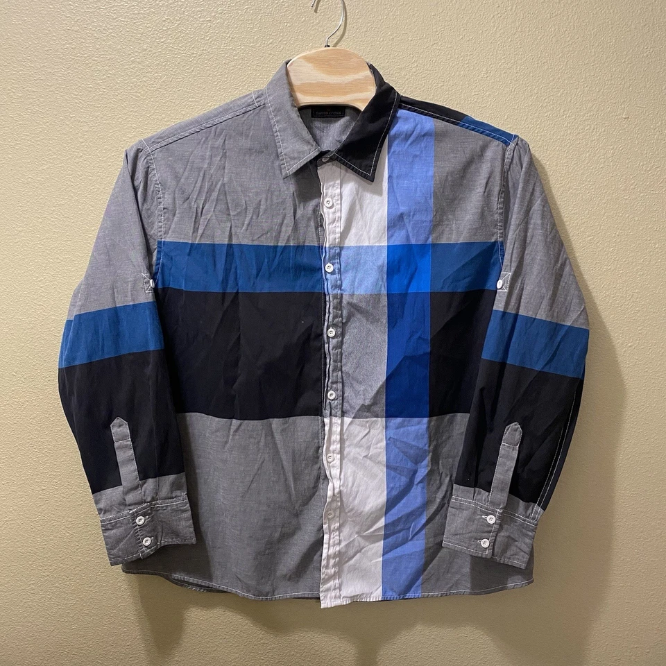 Men’s 5XL / 5TG Swiss Cross Gray Color Block Dress Shirt (Fits Like A 2XL) - Image 1 of 4