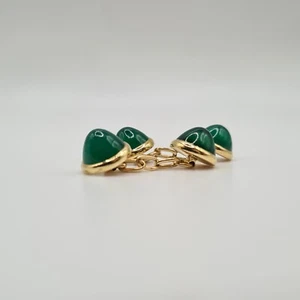 Boutons de manchettes or jaune 18 carats serties d'agathes vertes - Photo 1/4
