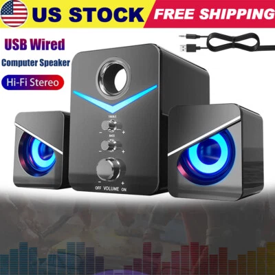 Computer Speakers w/ LED Subwoofer USB Powered 2.1 Computer Speakers 3.5mm AUX - Image 1 of 4