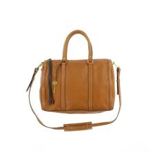 Fossil Women's Brown Tan Leather Satchel Shoulder Zipper Bag Large 165500