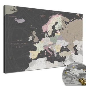 Lana KK® Leinwandbild - Europakarte Grey - Landkarte, Pinnwand, Deutsch