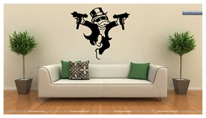 "Calcomanía de pared grande Monopoly Man con Uzi pegatina de arte mural 24""x22"" divertido arte de pared - Imagen 1 de 3