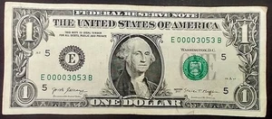 $1 Fancy Serial Number- Low Serial Number, 00003053 (364) - Picture 1 of 2