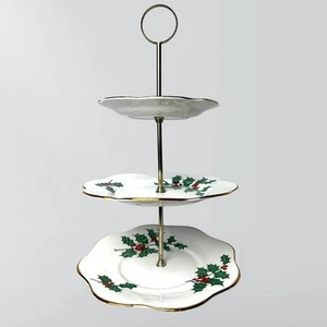 Vintage Rosina Bone China Queens Yuletide Three Tiered Serving Tray - Picture 1 of 6