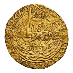 England 1361  Half Noble King Edward III Transitional Treaty Period NGC AU Det.  - Picture 1 of 4